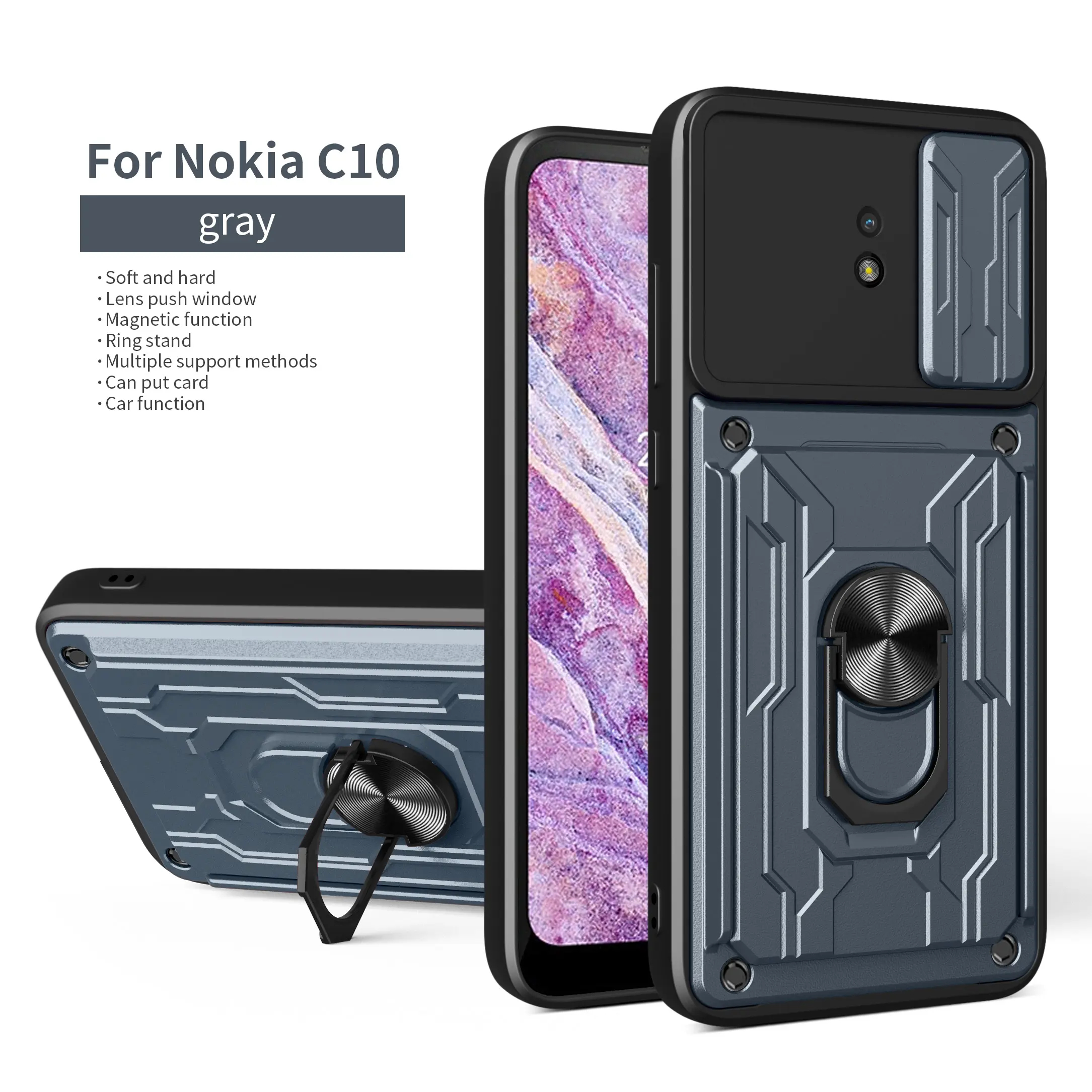 สไลด์กล้องเลนส์ป้องกันเกราะแหวนโลหะแม่เหล็กกรณีสำหรับ Nokia C30