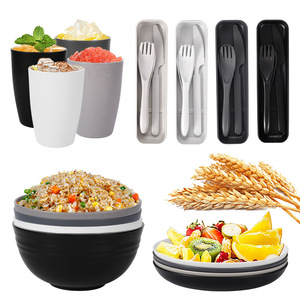 Boland工場卸売カスタム高級小麦ストロー学生24個黒皿ボウルカップとプレートセット