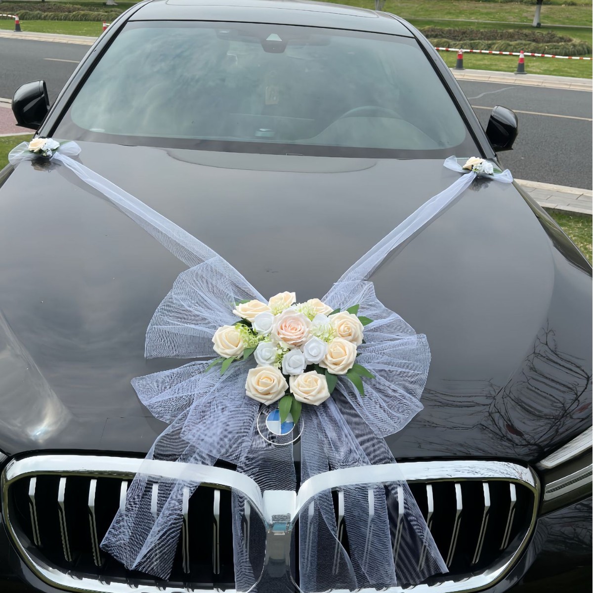 6# Fleur de tête de voiture couleur champagne-un grand deux petits