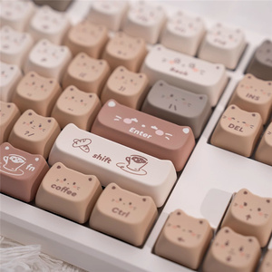 Cat Shape Meow and Morning Coffee Keycap 135 <strong>Keys</strong> Mao Profile PBT Dye Sublimation Custom Handmade for Mx Mechanical Keyboard - Product Image 5