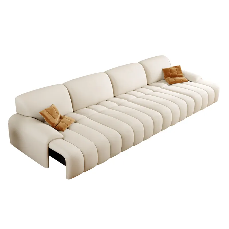 La première couche de canapé en cuir quatre places à rangée droite en cuir de vachette Europe du Nord canapé-lit en cuir de salon moderne simple