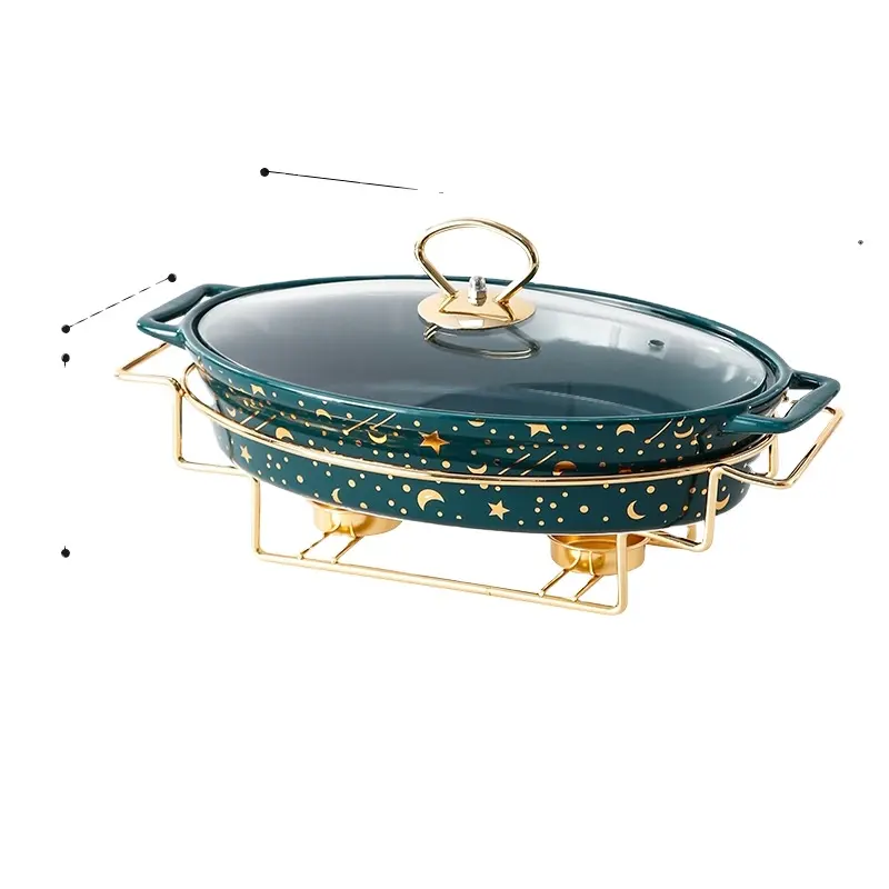 Golden Rack Ceramic Chafing Dish Set Design Tableware for Restaurants and Fire Heating for Gas Stove Dry Soup Casserole Pot