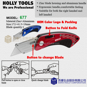 OEM <strong>Fancy</strong> Color Folding Utility Knife Fold Box Cutter With Extra <strong>Sharp</strong> Blade Metal Handle and Belt Clip Design Foldable Knife