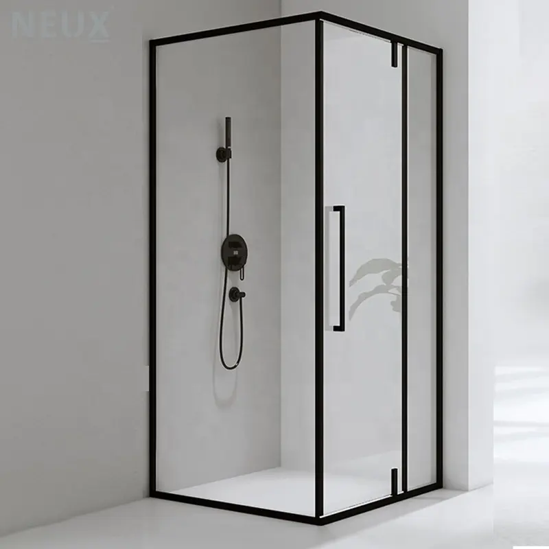 Cabina de ducha con bisagras negras de vidrio de seguridad de 6 mm