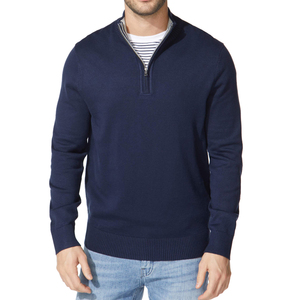 Áo len nam 100% cotton dệt kim tay dài mùa thu, kiểu dáng áo khoác có khóa kéo một phần cổ đứng, sản xuất bởi nhà máy dệt kim. - Product Image 2