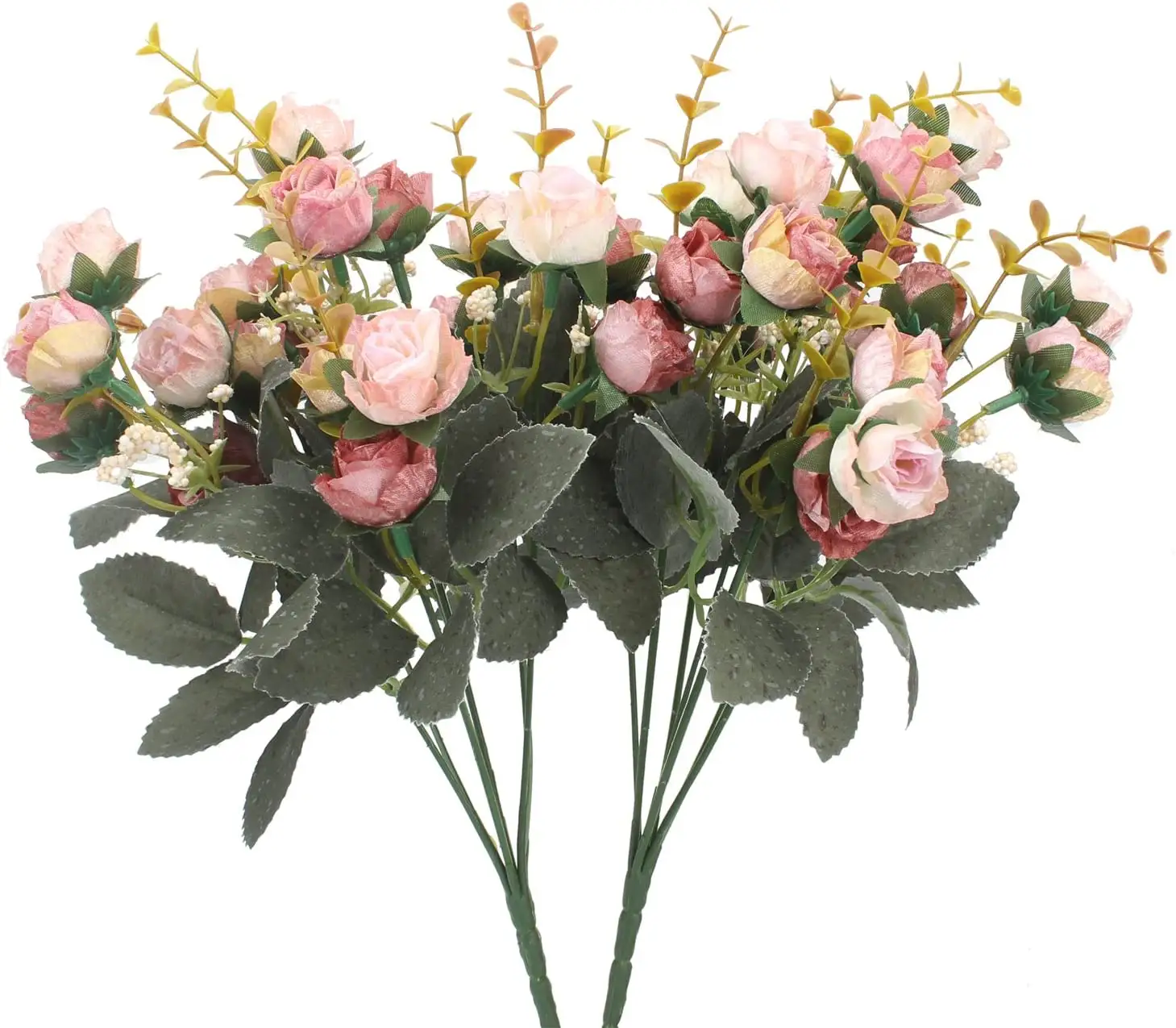 7 rama 21 cabezas flores artificiales ramo Mini Rosa boda hogar Oficina Decoración, paquete de 2 (2 PCS rosa)