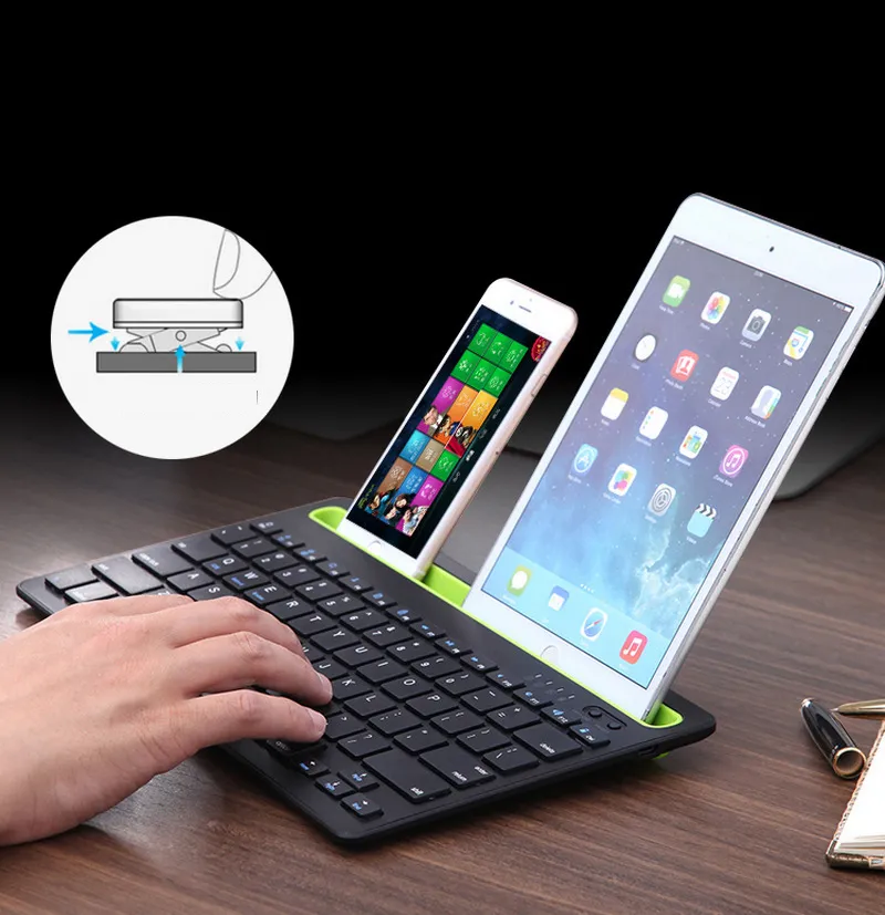 Keyboard Nirkabel untuk Multi-Device dengan Portable Pad Ponsel Pemegang Slot Mini Keyboard untuk Smart Phone Tablet