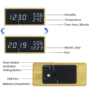 EMAF Decorative Wood Casing Table Alarm Clocks Temperature Humiodity Monitor Wood Digital Alarm Clock Bedroom Alarm Clock - Product Image 5