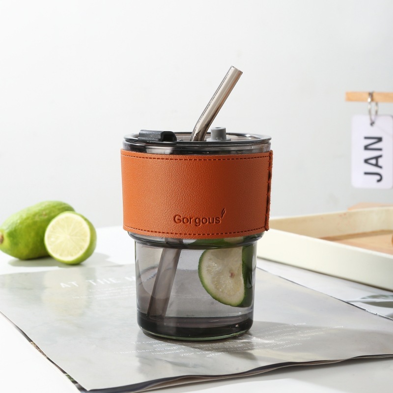 Gray Cup+Cup sleeve + Straw