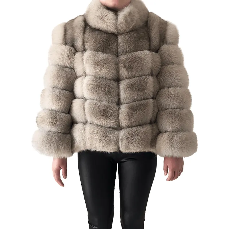 New Design Cropped Natural Real Fur Jacket Long Sleeves Fluffy Women Winter Germany Fox Fur Coats