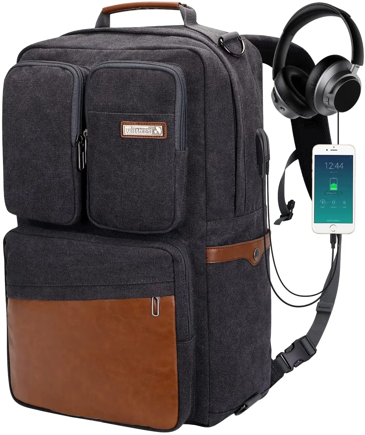 Canvas Rugzak Met Usb-poort Opladen Grote Rugzak Bagage Plunjezak Voor Vliegtuig Carry Op Fit 17 Inch Laptop