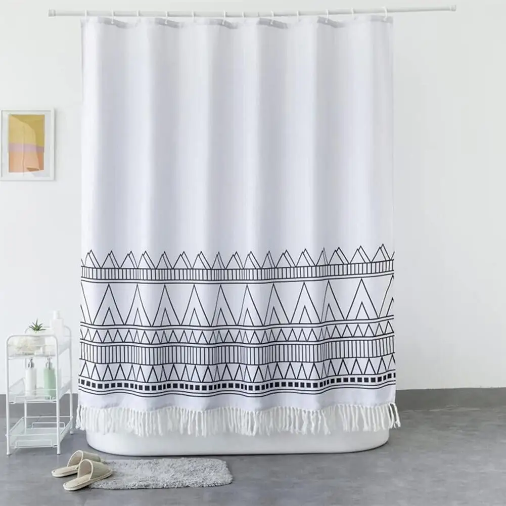 Tenda da bagno in poliestere nordico Chic a strisce Boho da fattoria con ganci tenda da doccia in tessuto nappa