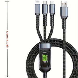 Data Cable 3 in 1 USB Cable 100W Type C Multi-function <strong>One</strong> to Three Lines 1.2m Cable <strong>Charger</strong> for iphone - Product Image 1
