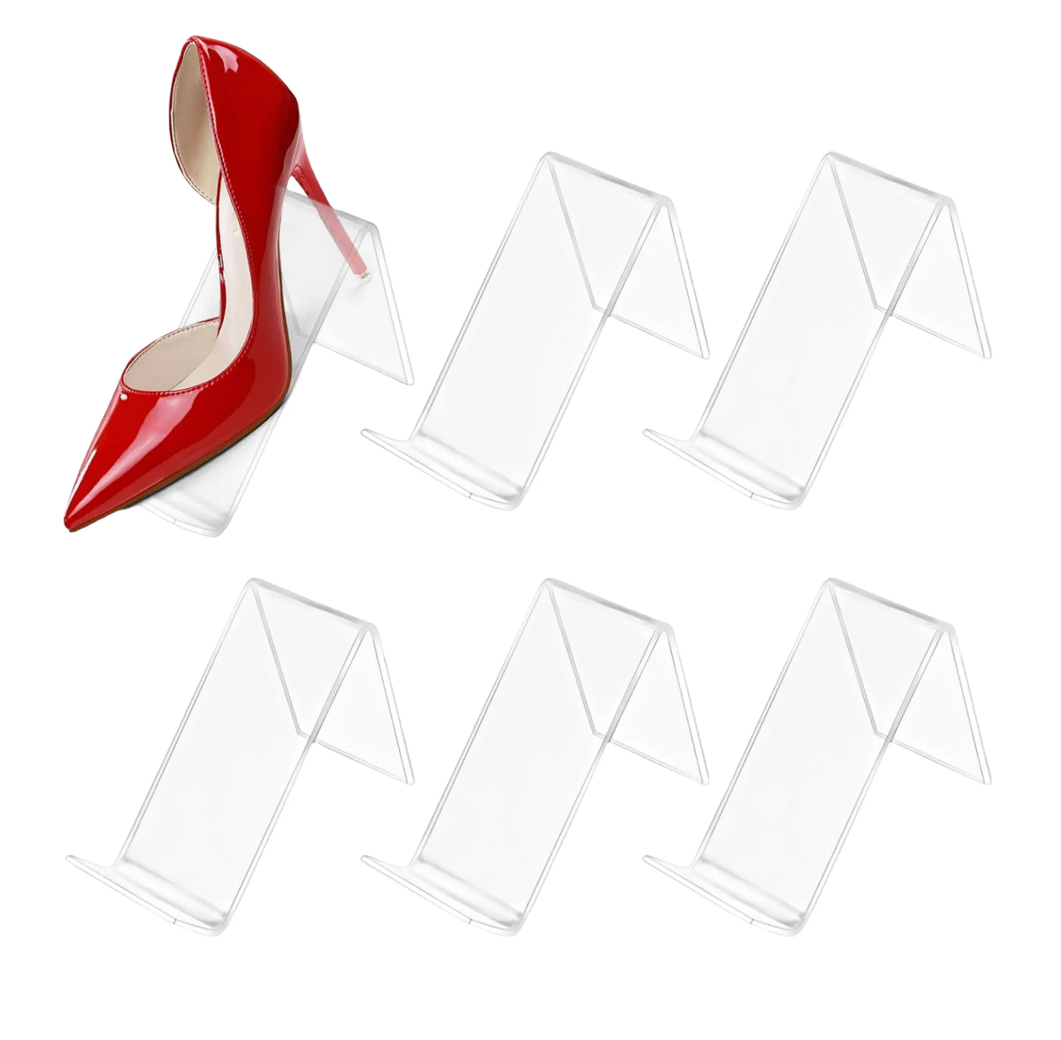 Estante de acrílico transparente personalizado para mujer, soporte de exhibición de tacones altos, soporte de acrílico transparente para zapatos de niño para exhibición de ventana