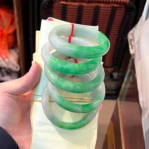 Myanmar Jadeite yüksek kalite doğal yeşim bileklik beyaz ve yeşil Jadeite bilezik kadınlar hediye için 54 ~ 60mm - Product Image 4