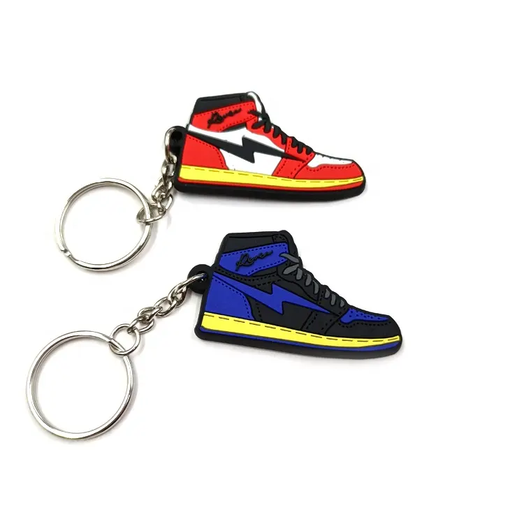 2D/3D PVC Soft Custom Logo Werbe geschenk Sneakers Schlüssel bund Kostenlose Probe Custom Gummi Eisen Schlüssel ringe Großhandel Offsetdruck