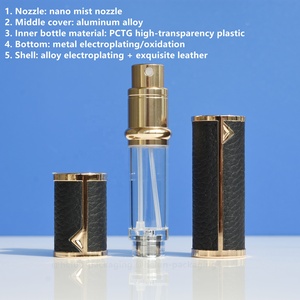 HeLun Verpackung <span class=keywords><strong>5ml</strong></span> Travel Portable Nachfüllbare Boden füllung Leder Metall Runde Köln Duft Duft Parfüm Zerstäuber