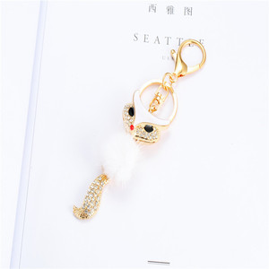 Bling Crystal Rhinestone Fox Head Keychain Pom Pom Keychain Metal Fox <strong>Key</strong> Chains Women <strong>Key</strong> Ring Fashion Bag Pendant Fox Keychain