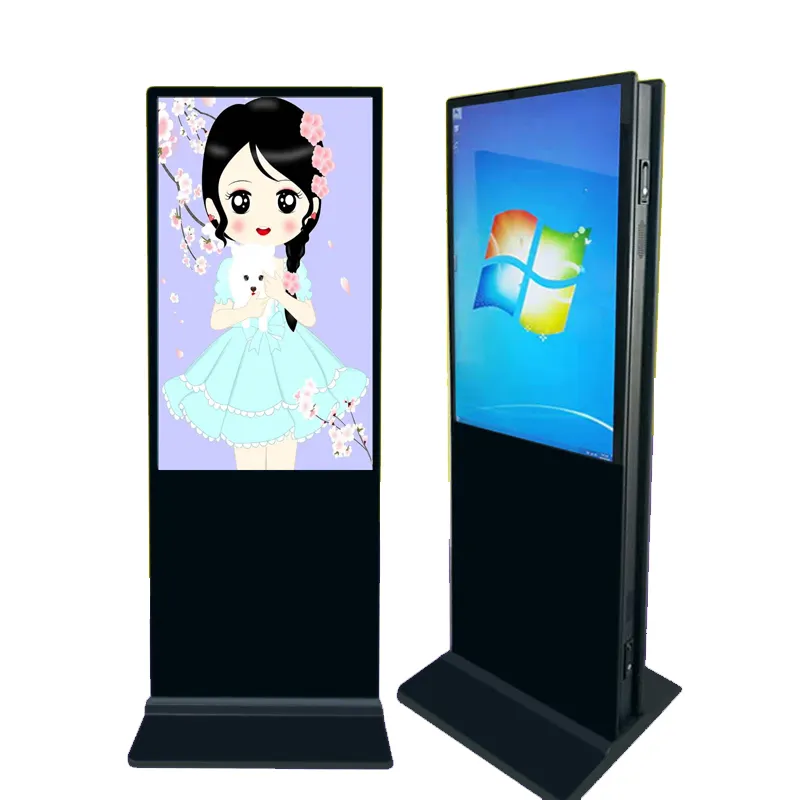55 65 pouces LCD double face affichage numérique interactif tactile de publicité de grand écran totem kiosque double affichage