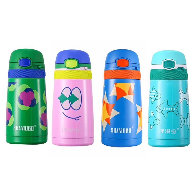 Termo de acción de bomba de acero inoxidable para niños, botella de agua al vacío con logotipo personalizado, venta al por mayor