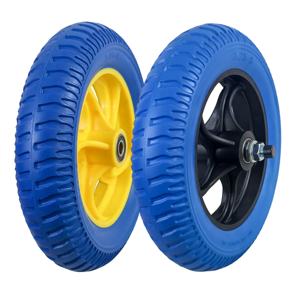 Rueda de espuma de PU azul de alta calidad, rueda de carretilla a prueba de pinchazos, rueda sólida sin planos al por mayor para el mercado coreano