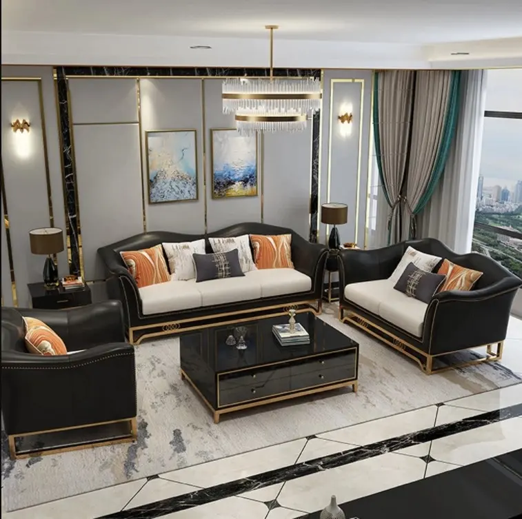 Golden Italy luxury home furniture divano set divano 3 posti nero Dubai luxury medusa sofa