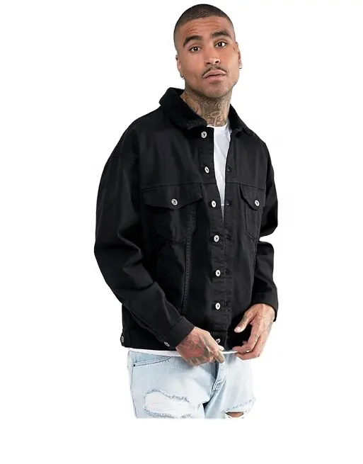 KY hommes vestes et manteaux 2023 propre Borg point col bouton Denim veste patte contraste jean veste pour hommes noir