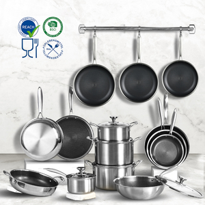 Tùy Chỉnh 18/10 304 Triply Không Dính Thép Không Gỉ Tổ Ong Đồ Nấu Nướng Thiết Lập Cổ Phiếu Thép Không Gỉ Chậu Và Chảo Chiên Đặt - Product Image 1