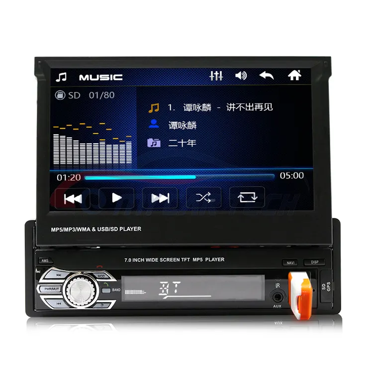 1 Din araba Video oyuncu araba radyo Stereo ile 7 ''geri çekilebilir ekran Gps Wifi Bt Usb Fm SD kart