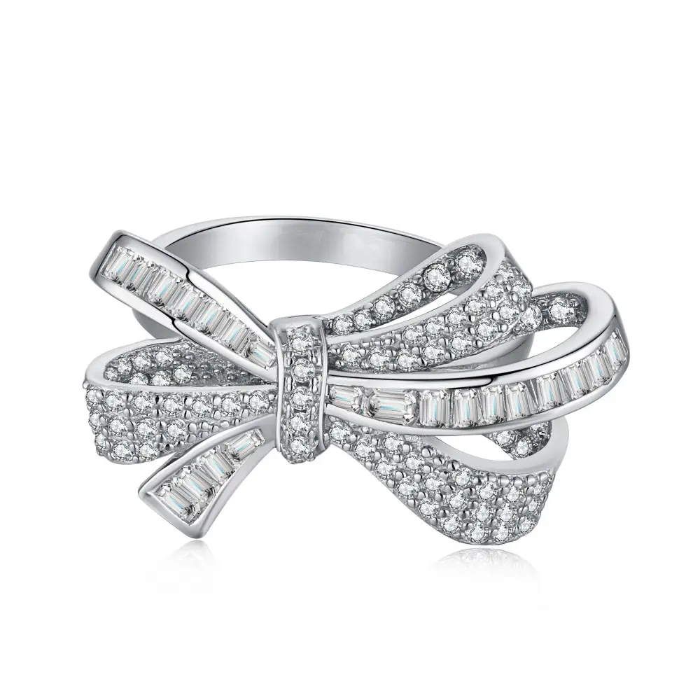 Chaozhong Custom new S925 Sterling Silver Ring Fashion Elegant Luxury fancy zircon bowknot ring jewelry women
