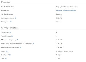 High Performance Legacy Intel Core Processors <strong>I5</strong> <strong>3470</strong> CPU 4 Total Cores 4 Total Threads DDR3 1333/1600 - Product Image 3