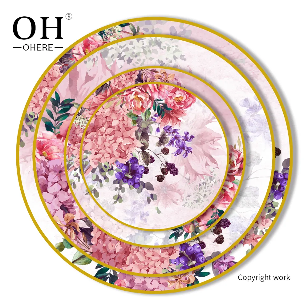 Piatto da tavola a tema fiore amore classe bone China set di piatti da tavola rosa design di dalia di alta qualità in ceramica con bordo in oro