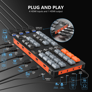 Live Streaming 4K Video <strong>Switcher</strong> Multi-view Wireless Video Transmitter <strong>Switcher</strong> HDMI 4K <strong>4</strong> Channels HDMI 4K IN/OUTsupport Audio