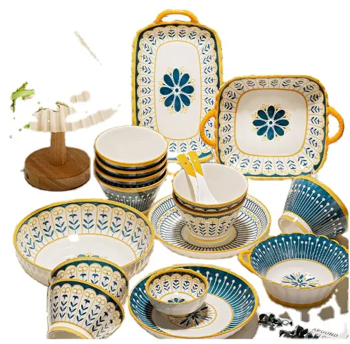 Wholesale nordic style cross-border hot picked ceramic household bowl dishes and tableware plate combination
