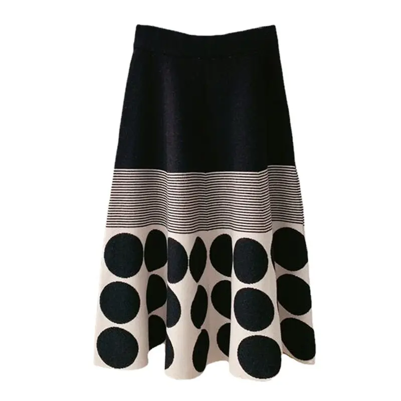 Оптовая продажа, 2024 Весенняя Европейская и американская Модная трикотажная юбка в горошек с высокой талией, эластичная плиссированная Женская юбка