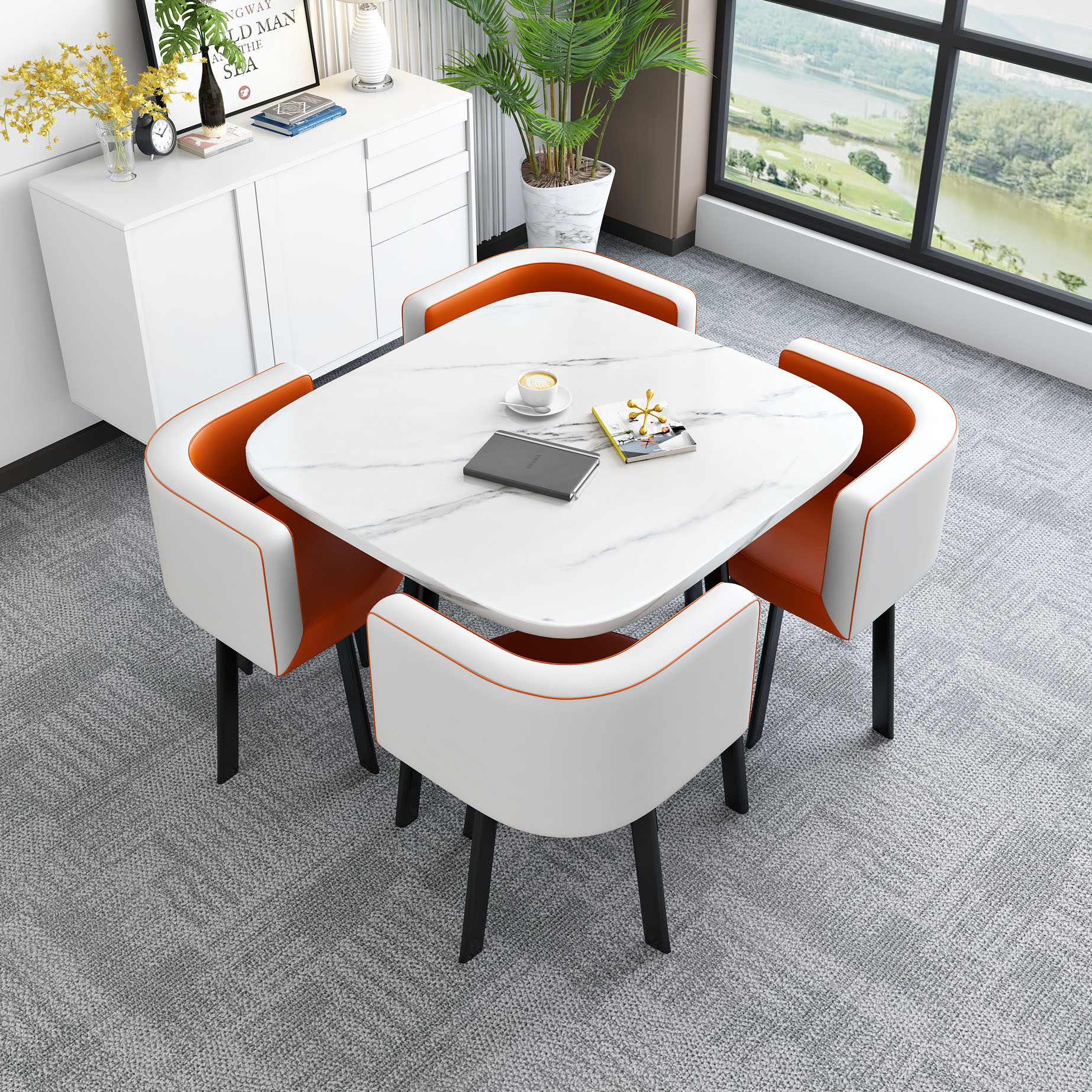 Orange white leather chair