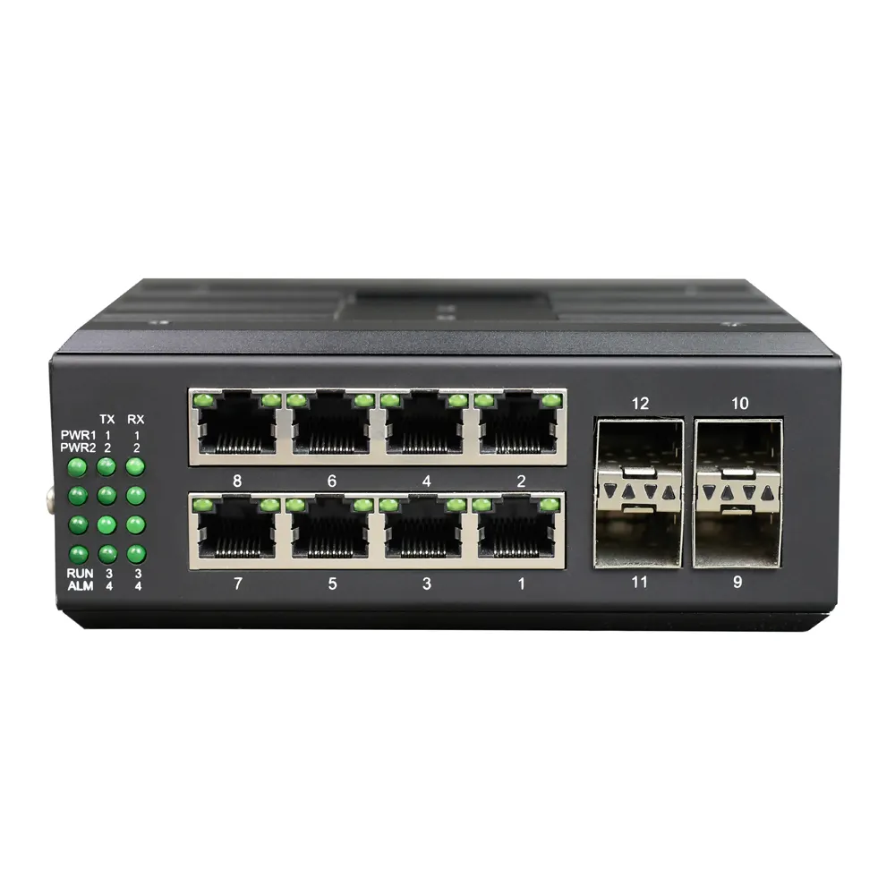 Managed 8 Port Gigabit Ethernet dan 4 Port Gigabit SFP Industrial Switch dengan Serial RS485 Modbus dan Dry Contact