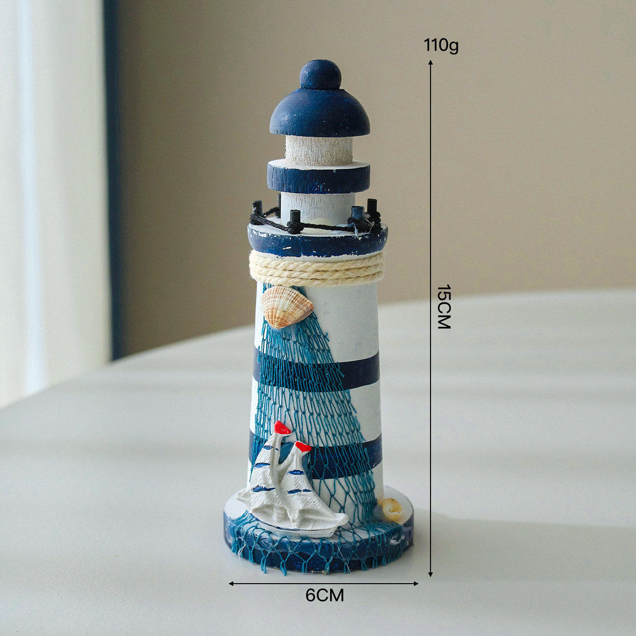 Maquette de voilier phare bleu et blanc de 15 cm