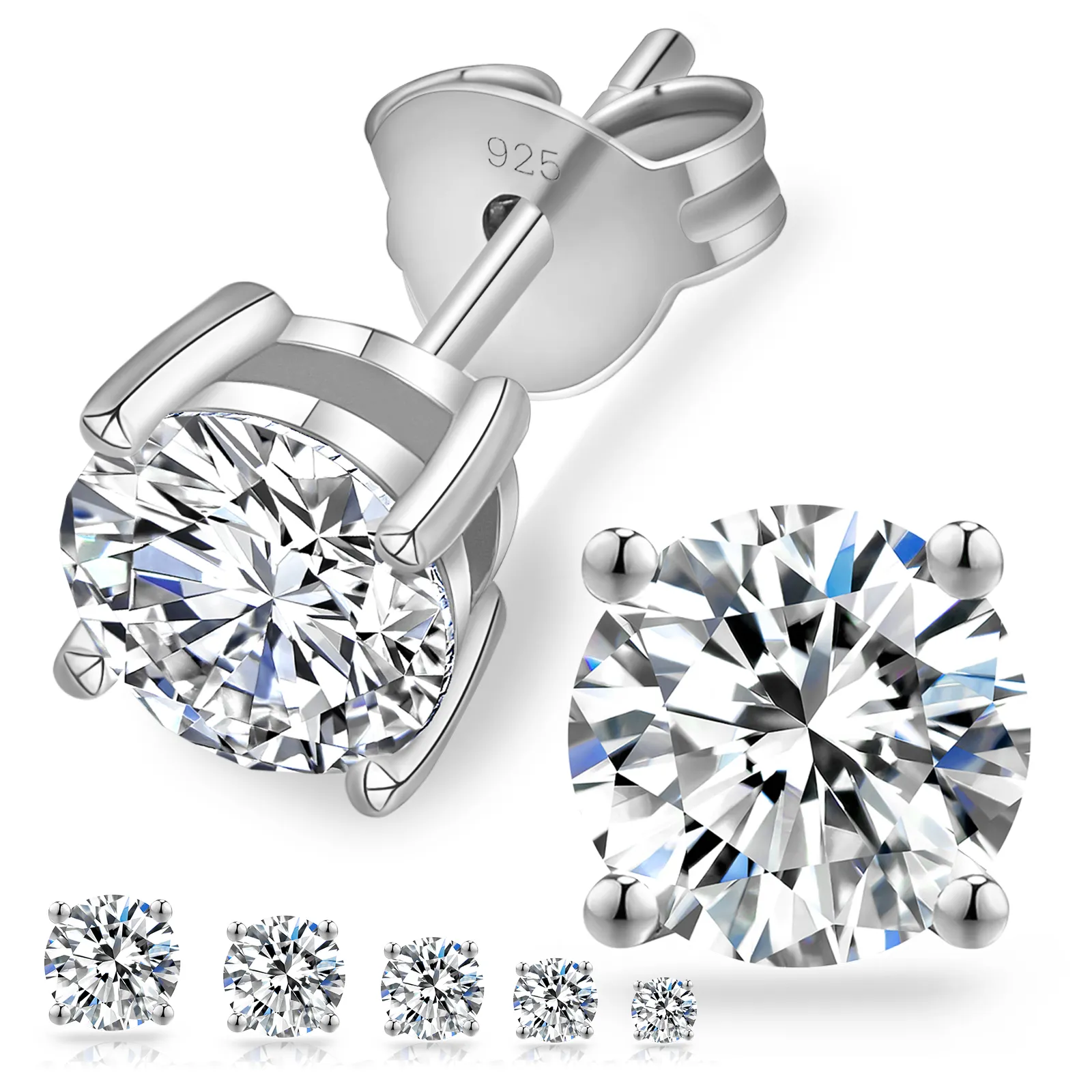 Mujeres Hombres 0.6ct-2ct D Color VVS1 Moissanite Diamond Stone 14K Chapado en oro blanco 925 Sterling Silver Moissanite Stud Pendientes