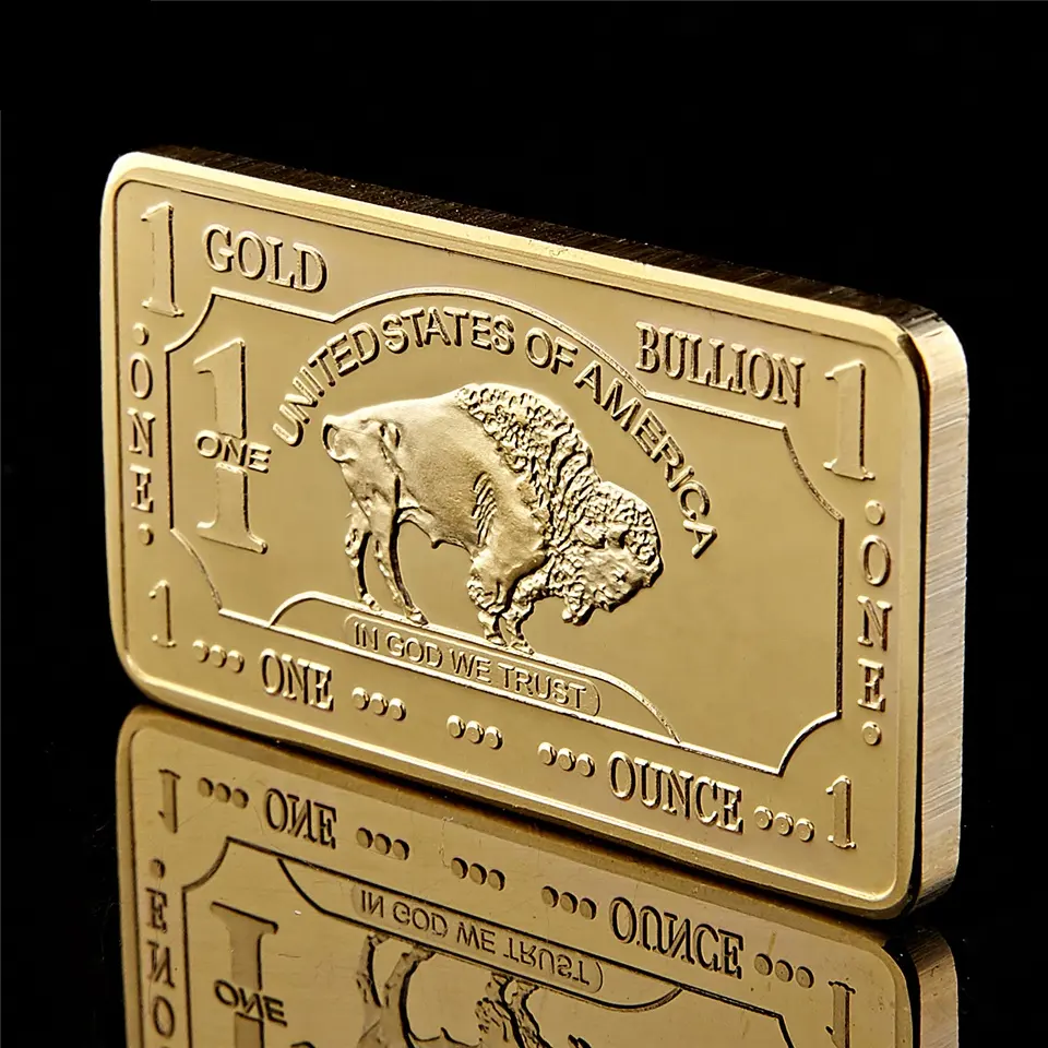 Grosir emas lantak dolar amerika 1 ons 100 mills.999 batang logam berlapis emas halus bison dalam Tuhan kami percaya koin Tantangan