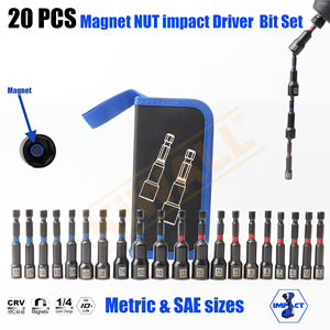 Magnetic Impact Nut Driver Bit <strong>Set</strong> <strong>20</strong> PCs, 1/4 Shank NUT Driver Setter Bit