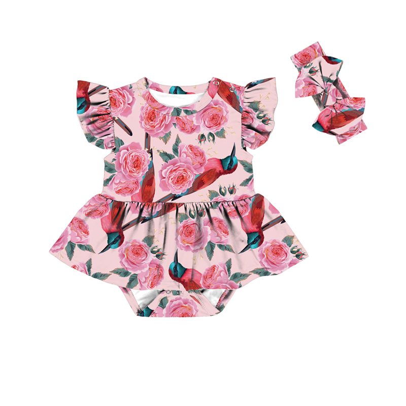Imprimé oiseau rose rose