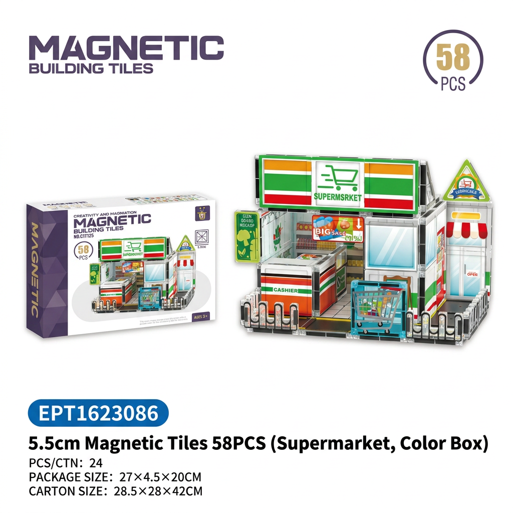 EPT1623086-5.5cm Baldosas Magnéticas 58 Piezas (Supermercado, Caja de Color)