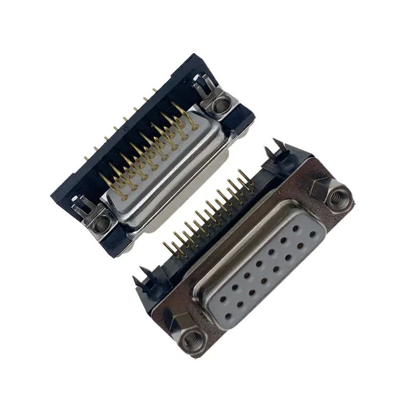Dik açı İnce VGA dişi erkek konnektör dişli clinch somun çift sıralı DR serisi soket d-sub 9 15 25 37 pin vga konektörü