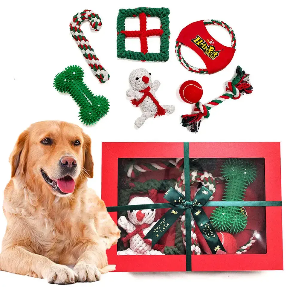 Ensemble de jouets de Noël pour animaux de compagnie jouets de formation de chiot durables de haute qualité jouet à mâcher pour chien écologique ensemble de 7 pièces