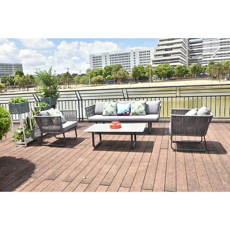 Hot Sale Wasserdichtes Aluminium Pe Rattan Nordic Balkon Gartenmöbel Gespräch Garten Rattan Seil Outdoor Sofa