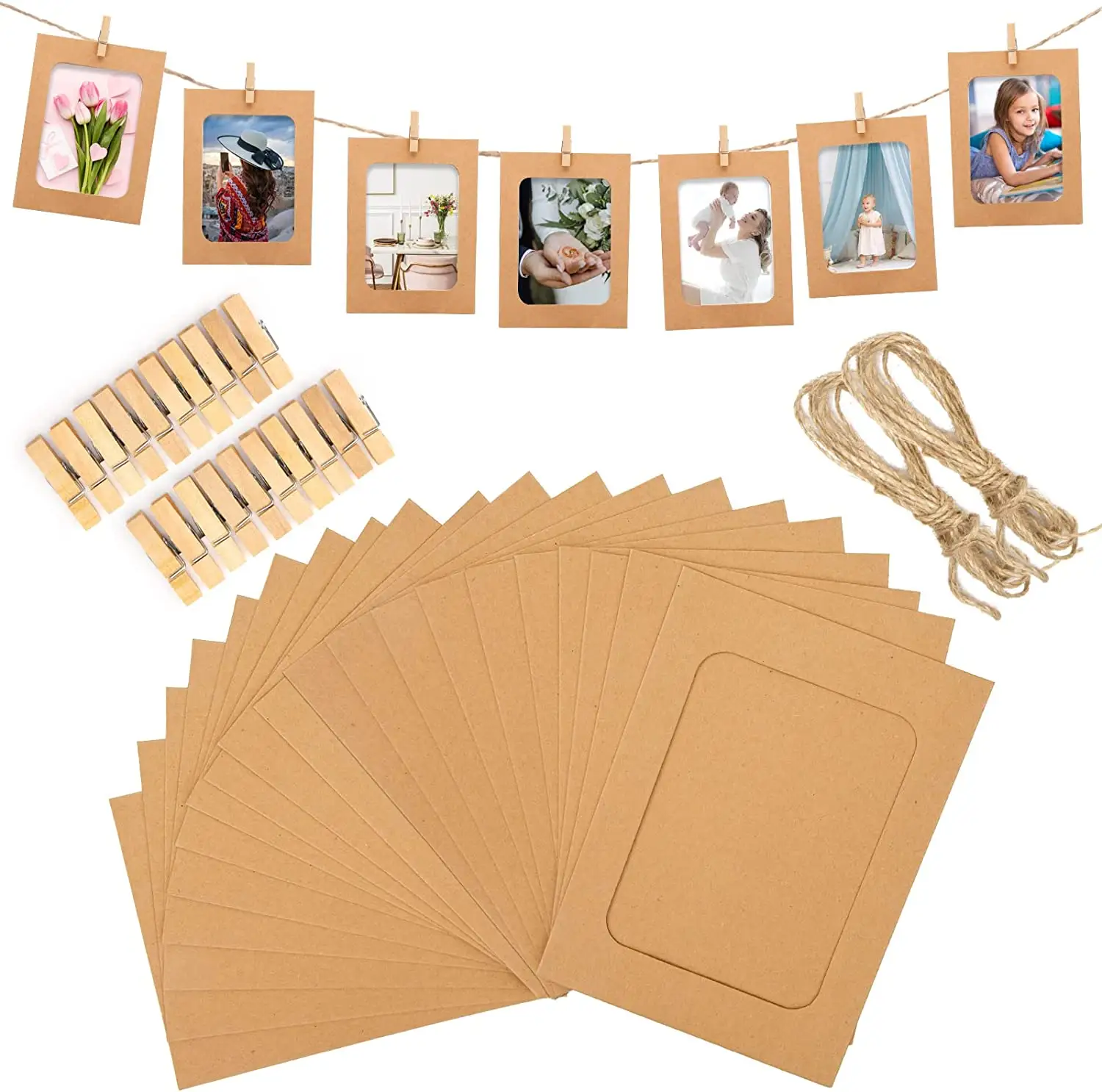 Bilderrahmen Karton Foto rahmen mit Holz klammern und String Gadgets Wohn accessoires Waren Dekor Kraft papier UV-Druck