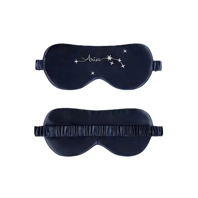 Wholesale 100% silk sleeping eye mask in navy with constellations embroidery logo in luxury gift boxes