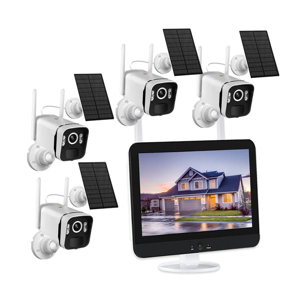 Monitor de 12,5 pulgadas, sistema de cámara de seguridad Solar de 4MP, inalámbrico para exteriores, con energía Solar, Wifi, cámara Cctv, Kit Nvr