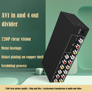 Divisor AV de 4 puertos compuesto RCA AV Splitter 1X4 CVBS Audio Video Splitter distribuidor para TV REPRODUCTOR DE DVD con adaptador de corriente